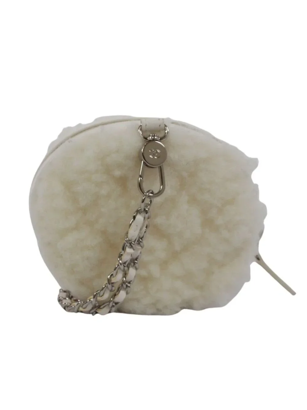 Chanel Coco Neige Ge Chain Pouch Fleece Leather White Shoulder Bag Silver